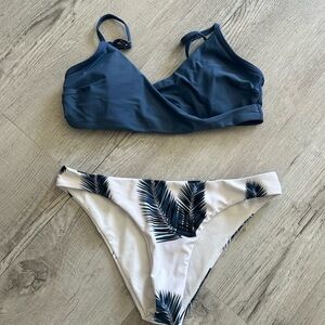 Zaful Navy and White Palm Bikini Set